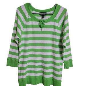 Lauren Ralph Lauren Active Green‎ & White Striped Cotton Top 1X Preppy Casual